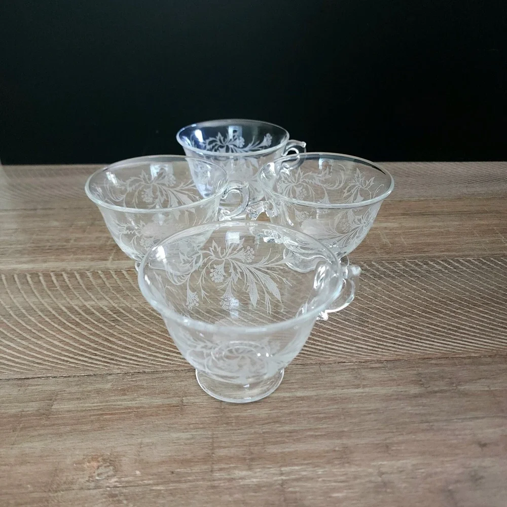 Fostoria Heather Tea Cups Etched Crystal Set of‎ 4